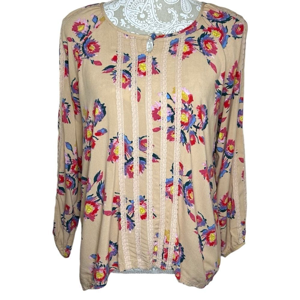 Matilda Jane Women's Kaia Floral Cream 3/4 Long Sleeve Blouse Top Size Medium
